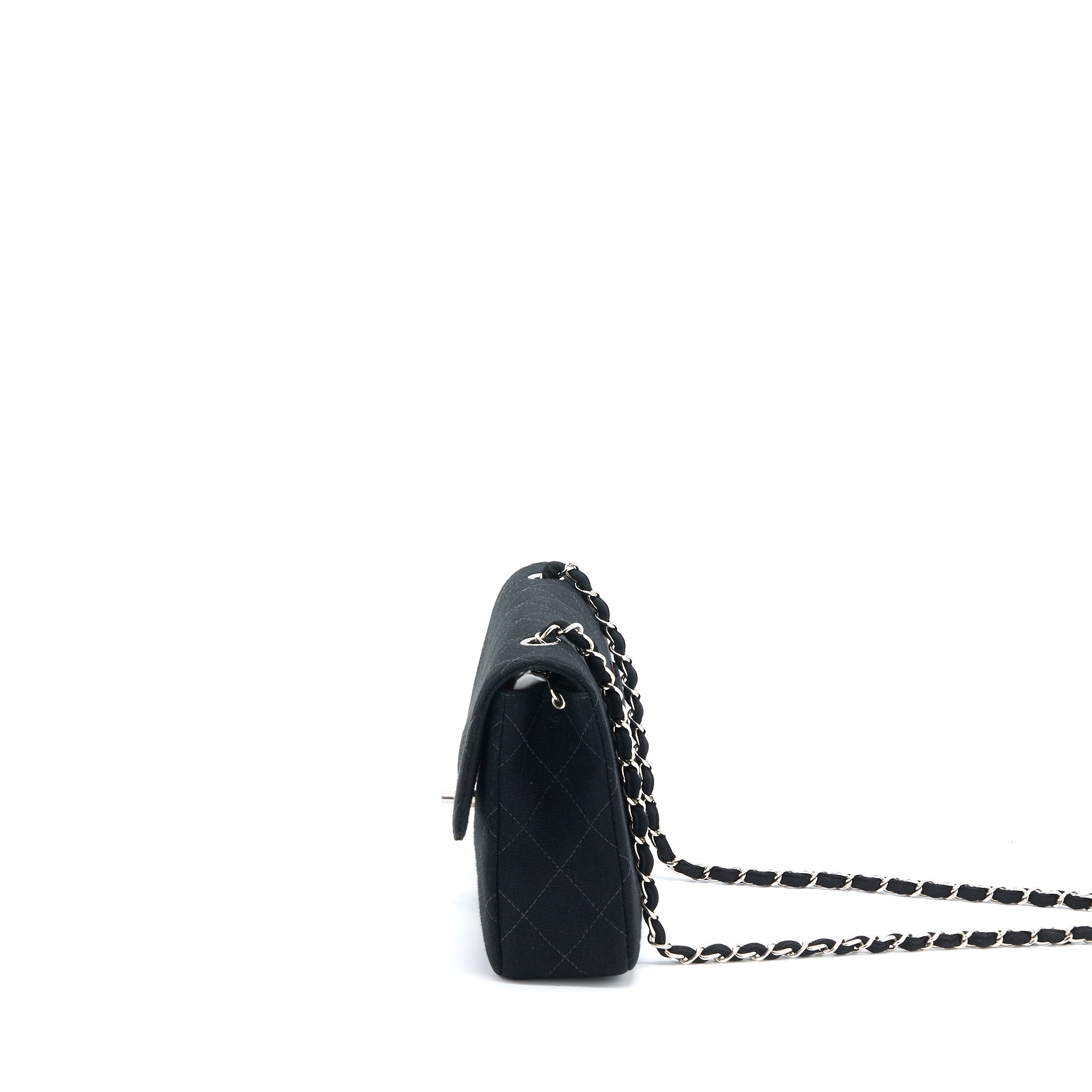 CHANEL VINTAGE MEDIUM SINGLE FLAP BAG FABRIC BLACK SHW