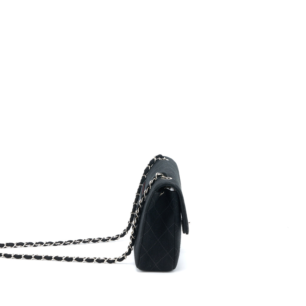CHANEL VINTAGE MEDIUM SINGLE FLAP BAG FABRIC BLACK SHW