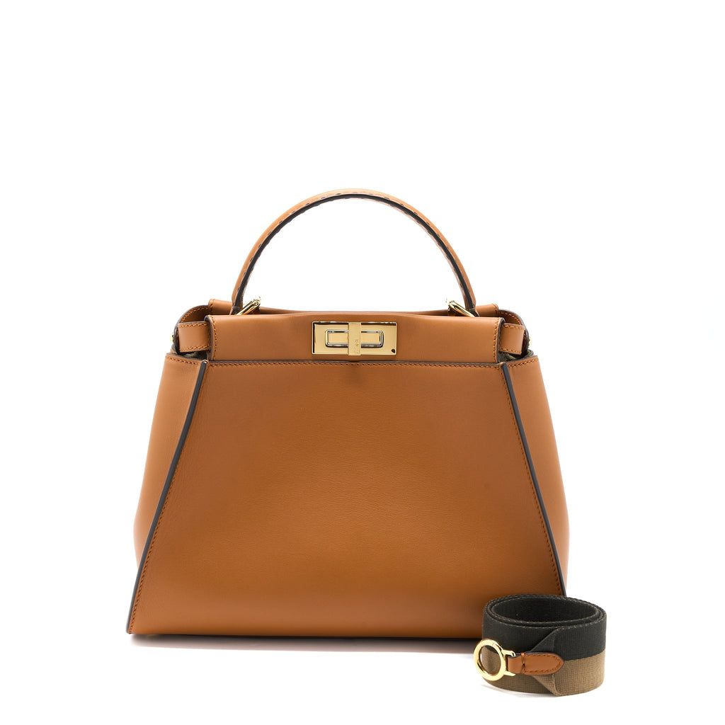 FENDI MEDIUM PEEKABOO BAG CALFSKIN CARAMEL GHW