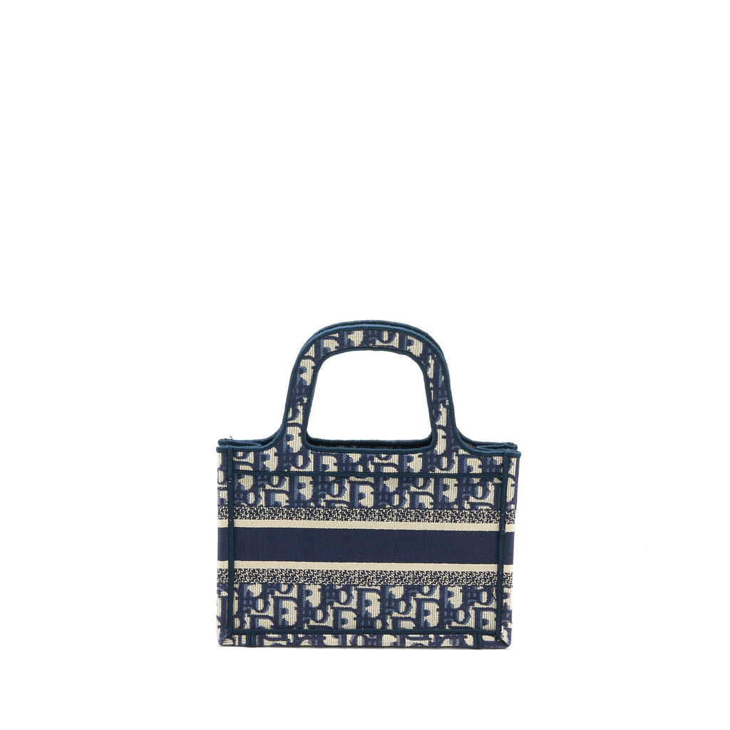DIOR MINI BOOK TOTE BLUE OBLIQUE EMBROIDERY