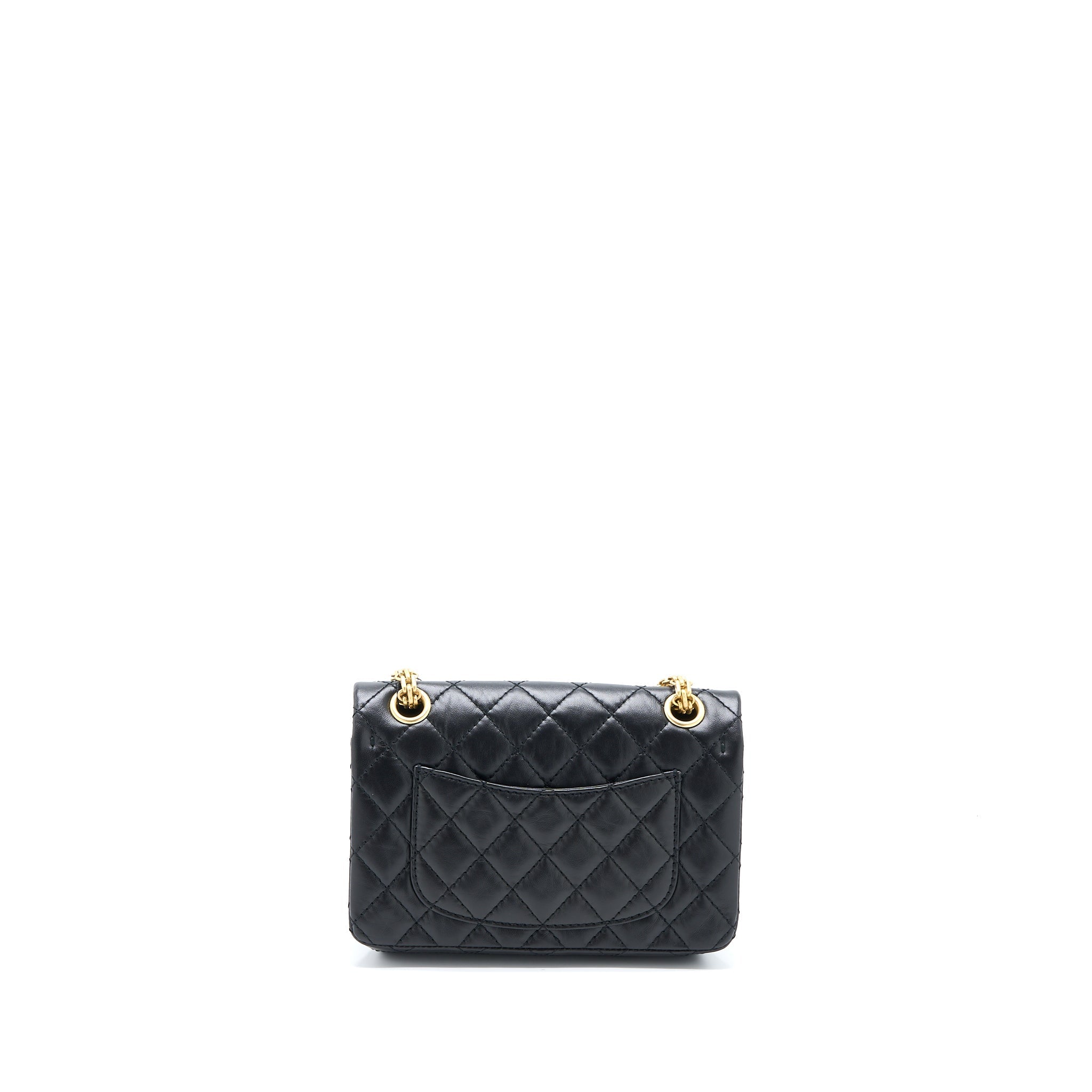 CHANEL MINI 2.55 REISSUE FLAP BAG AGED CALFSKIN BLACK BRUSHED GHW (MICROCHIP)