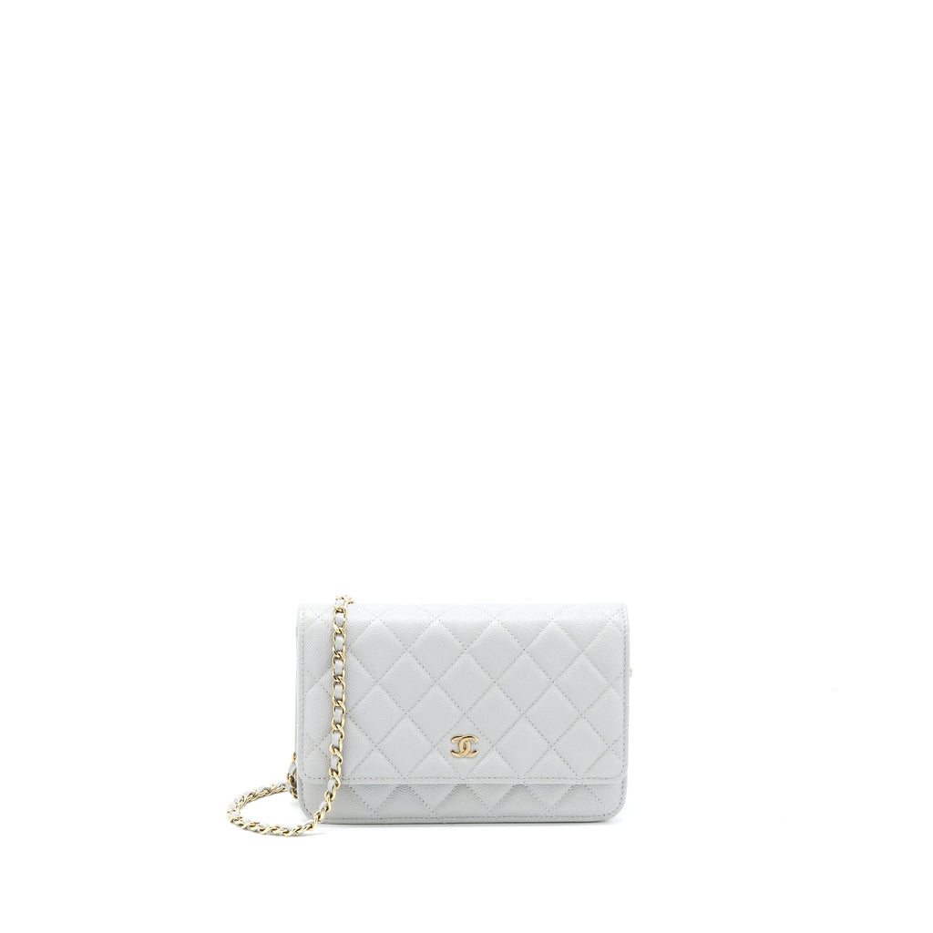 CHANEL CLASSIC WALLET ON CHAIN CAVIAR LIGHT GREY LGHW (MICROCHIP)