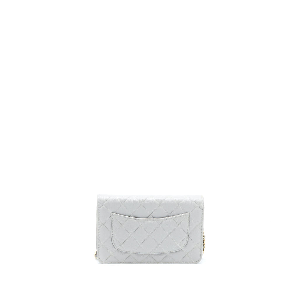 CHANEL CLASSIC WALLET ON CHAIN CAVIAR LIGHT GREY LGHW (MICROCHIP)