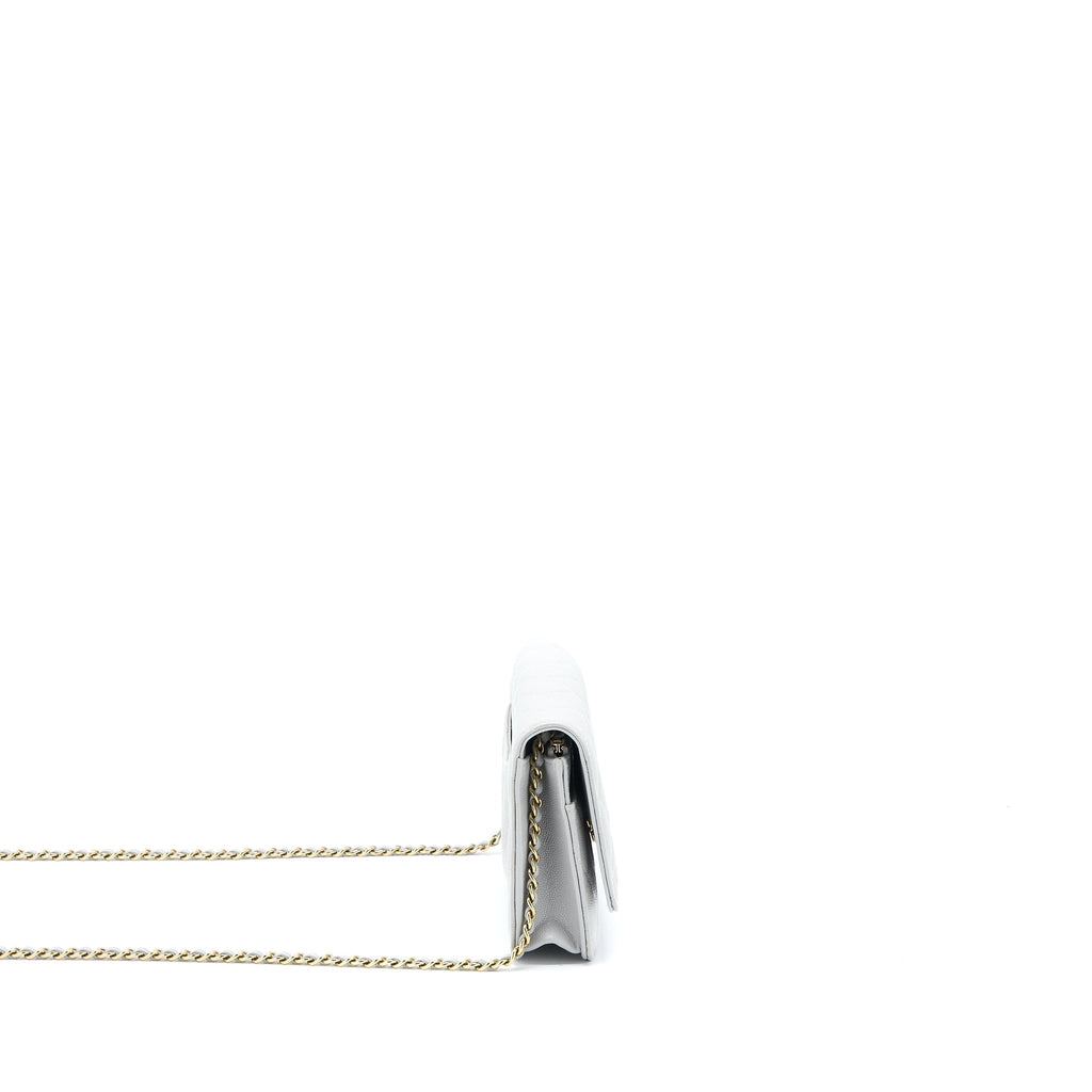 CHANEL CLASSIC WALLET ON CHAIN CAVIAR LIGHT GREY LGHW (MICROCHIP)