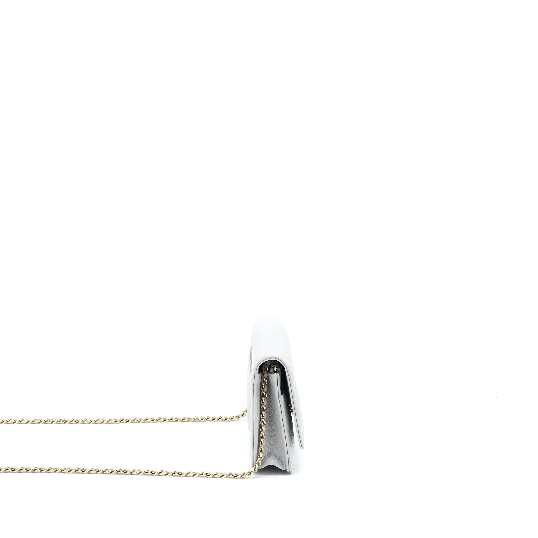 CHANEL CLASSIC WALLET ON CHAIN CAVIAR LIGHT GREY LGHW (MICROCHIP)
