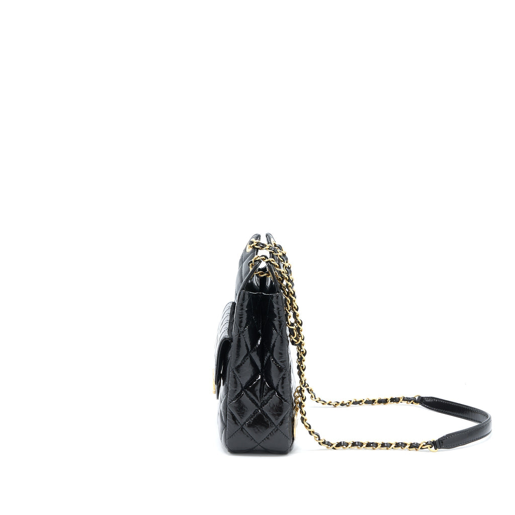 CHANEL 23C HOBO BAG SHINY CALFSKIN BLACK BRUSHED GHW (MICROCHIP)