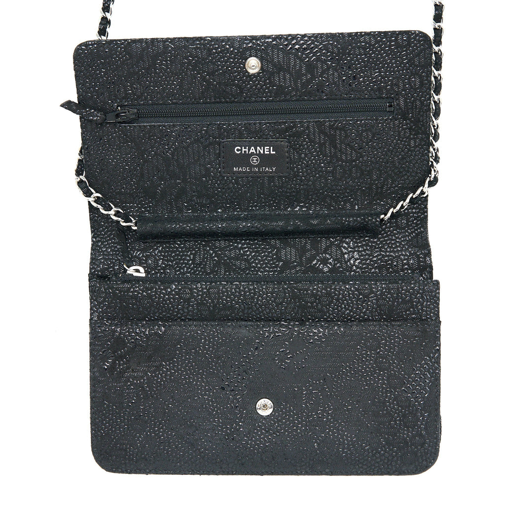 CHANEL SEASONAL WALLET ON CHAIN FABRIC BLACK SHW