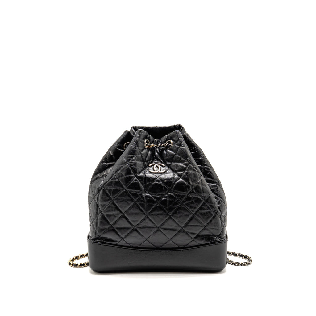 Chanel Gabrielle Backpack Aged Calfskin BLACK Multicolour Hardware