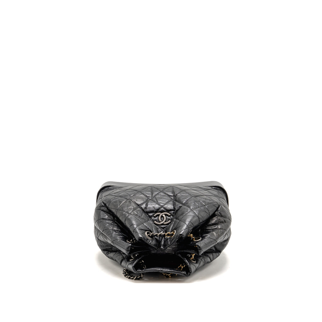 Chanel Gabrielle Backpack Aged Calfskin BLACK Multicolour Hardware