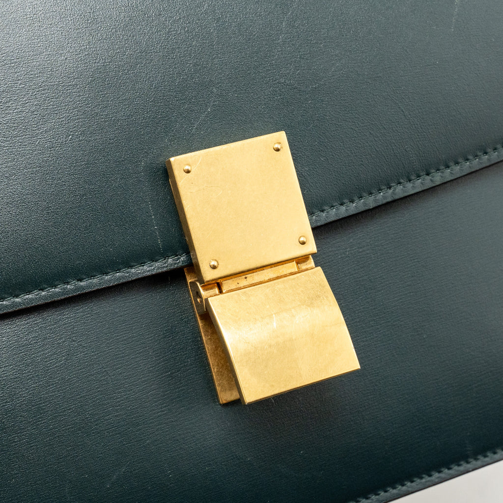 Celine Medium Classic Box Bag Calfskin Dark Green GHW