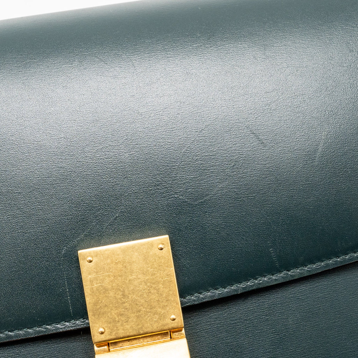 Celine Medium Classic Box Bag Calfskin Dark Green GHW