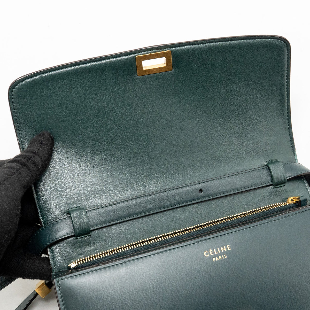 Celine Medium Classic Box Bag Calfskin Dark Green GHW