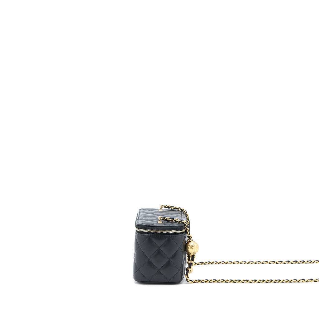CHANEL PEAR CRUSH LONG VANITY WITH CHAIN LAMBSKIN BLACK GHW