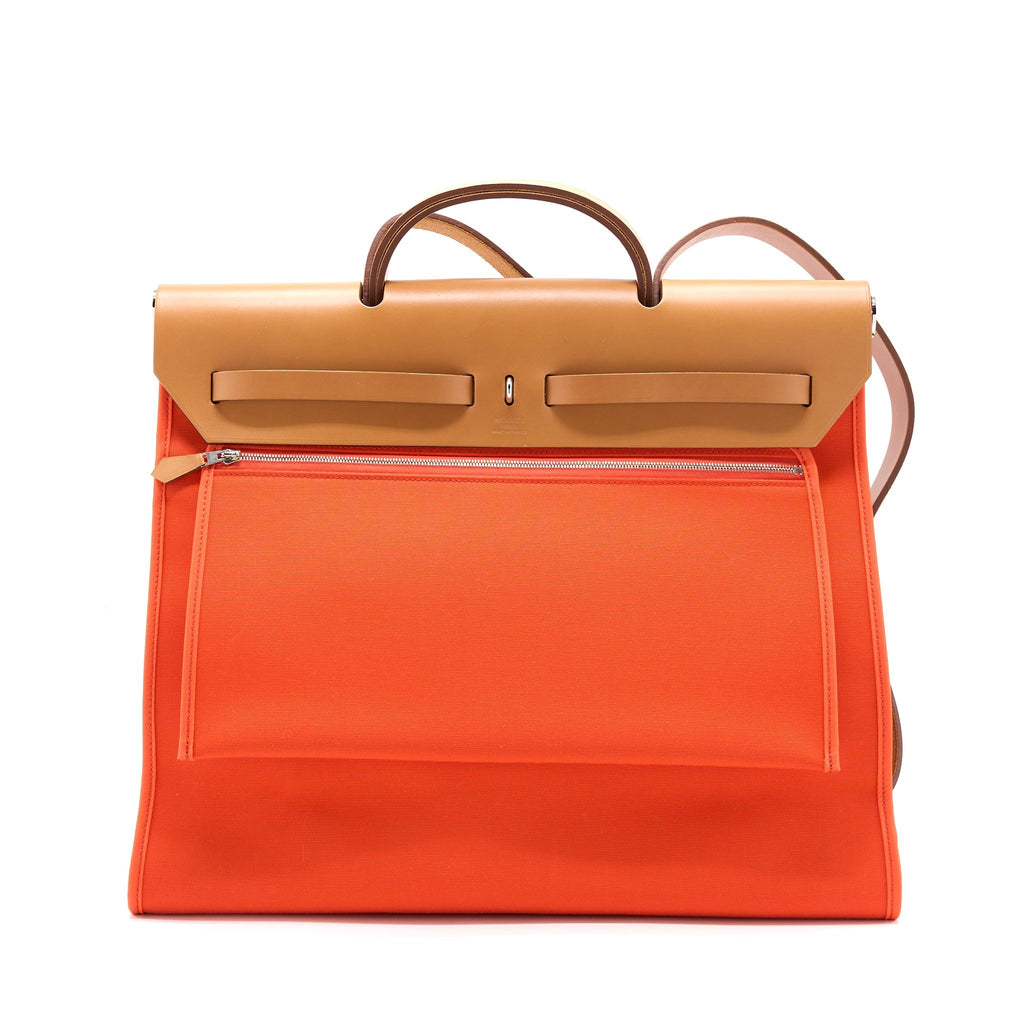 HERMES HERBAG ZIP 39 LEATHER/CANVAS ORANGE SHW