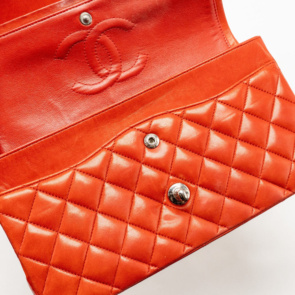 CHANEL MEDIUM CLASSIC DOUBLE FLAP BAG LAMBSKIN RED SHW