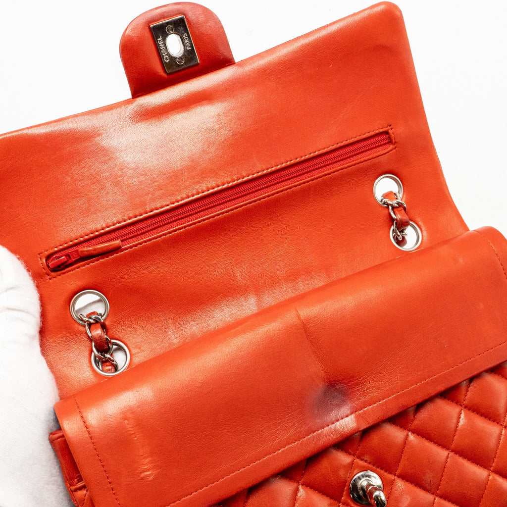 CHANEL MEDIUM CLASSIC DOUBLE FLAP BAG LAMBSKIN RED SHW