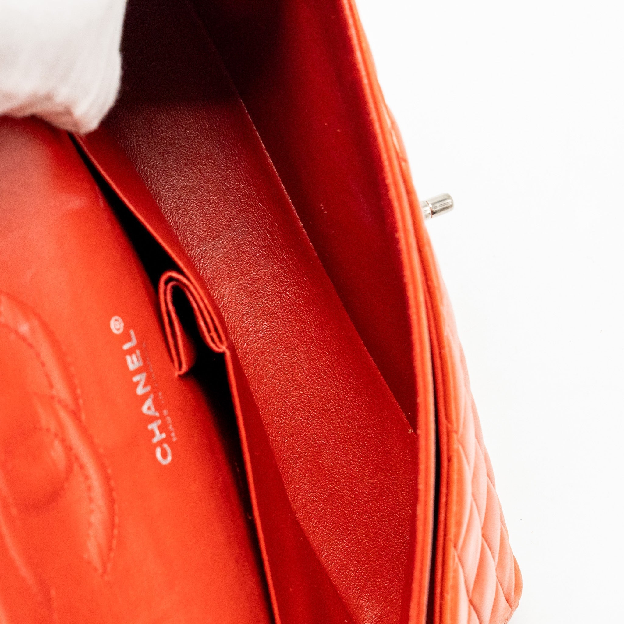 CHANEL MEDIUM CLASSIC DOUBLE FLAP BAG LAMBSKIN RED SHW