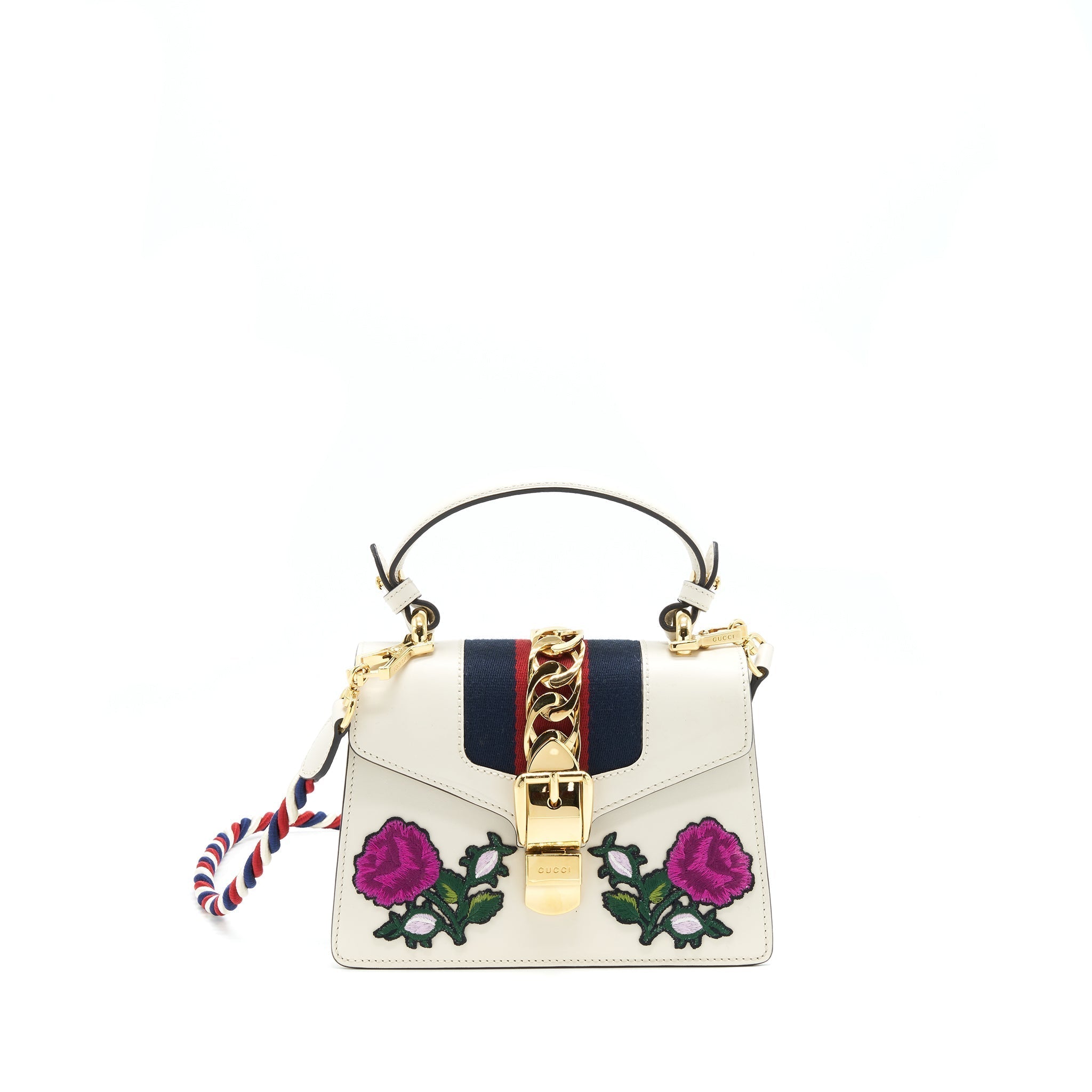 GUCCI SYLVIE EMBROIDERED MINI BAG WHITE