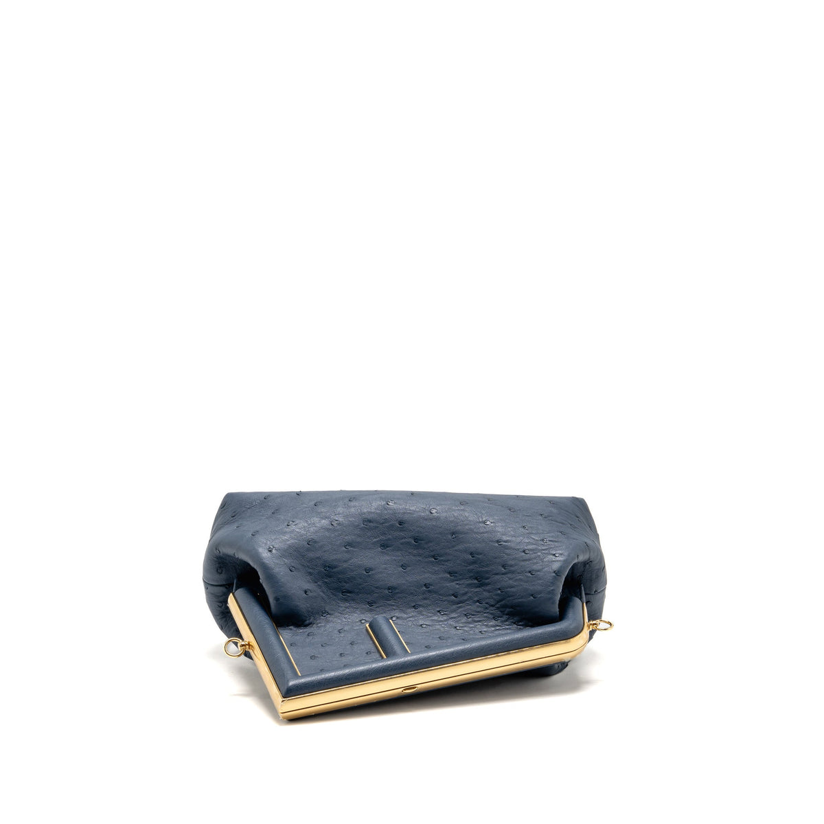 Fendi Medium Fendi First Clutch Bag Ostrich Navy Blue GHW