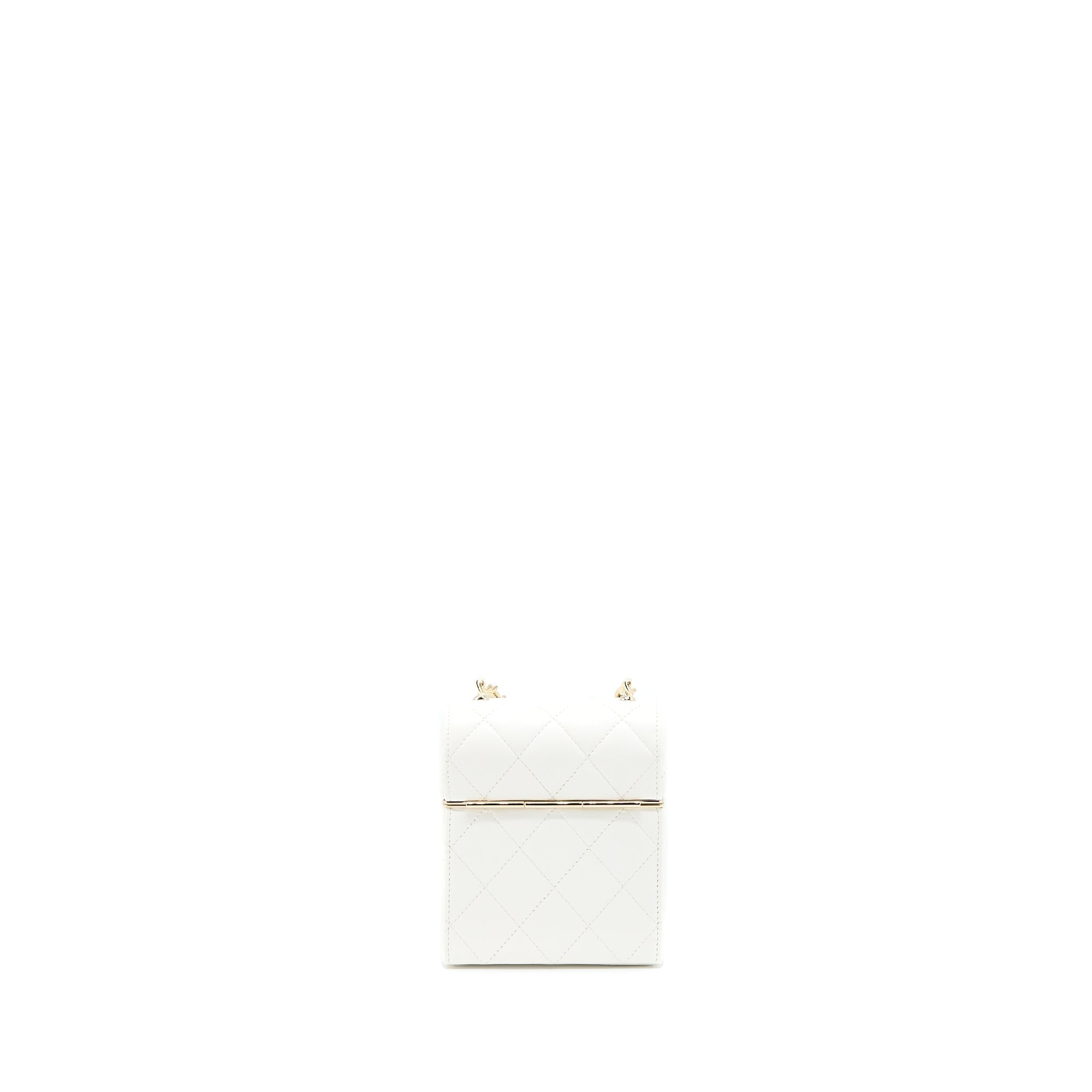 CHANEL 22P QUILTED MINI BOX VANITY WITH CHAIN LAMBSKIN WHITE LGHW