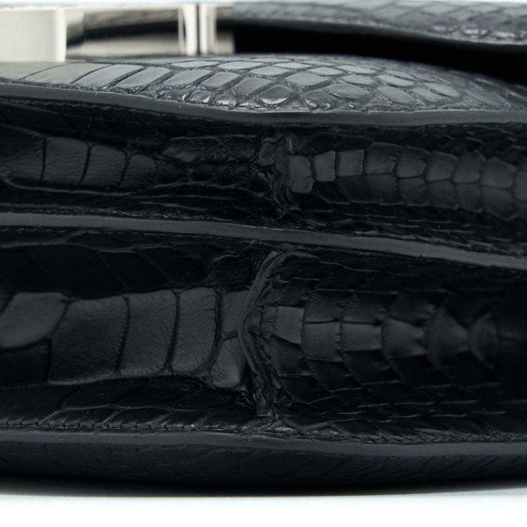 Hermes Mini Constance Mat Alligator Mississippians Black With Lizard Buckle SHW