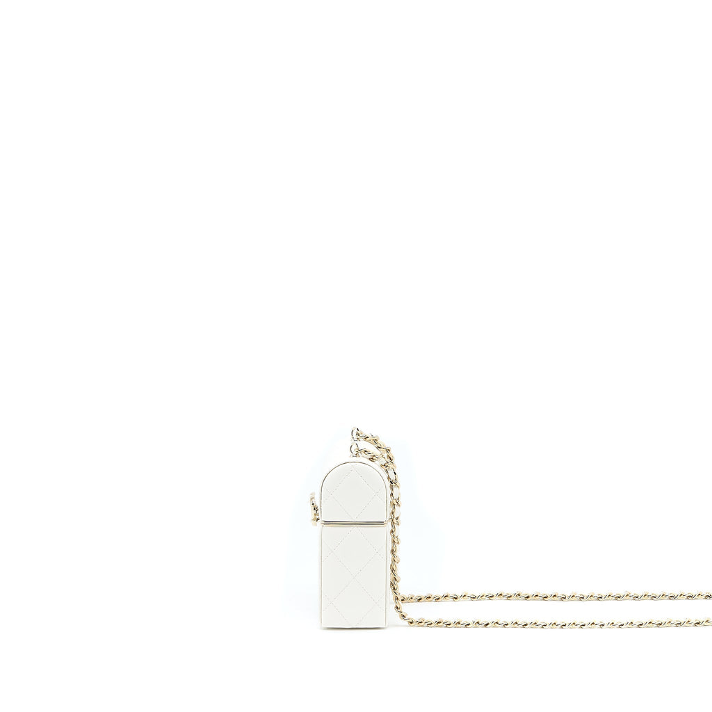 CHANEL 22P QUILTED MINI BOX VANITY WITH CHAIN LAMBSKIN WHITE LGHW