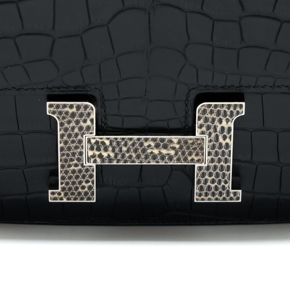 Hermes Mini Constance Mat Alligator Mississippians Black With Lizard Buckle SHW