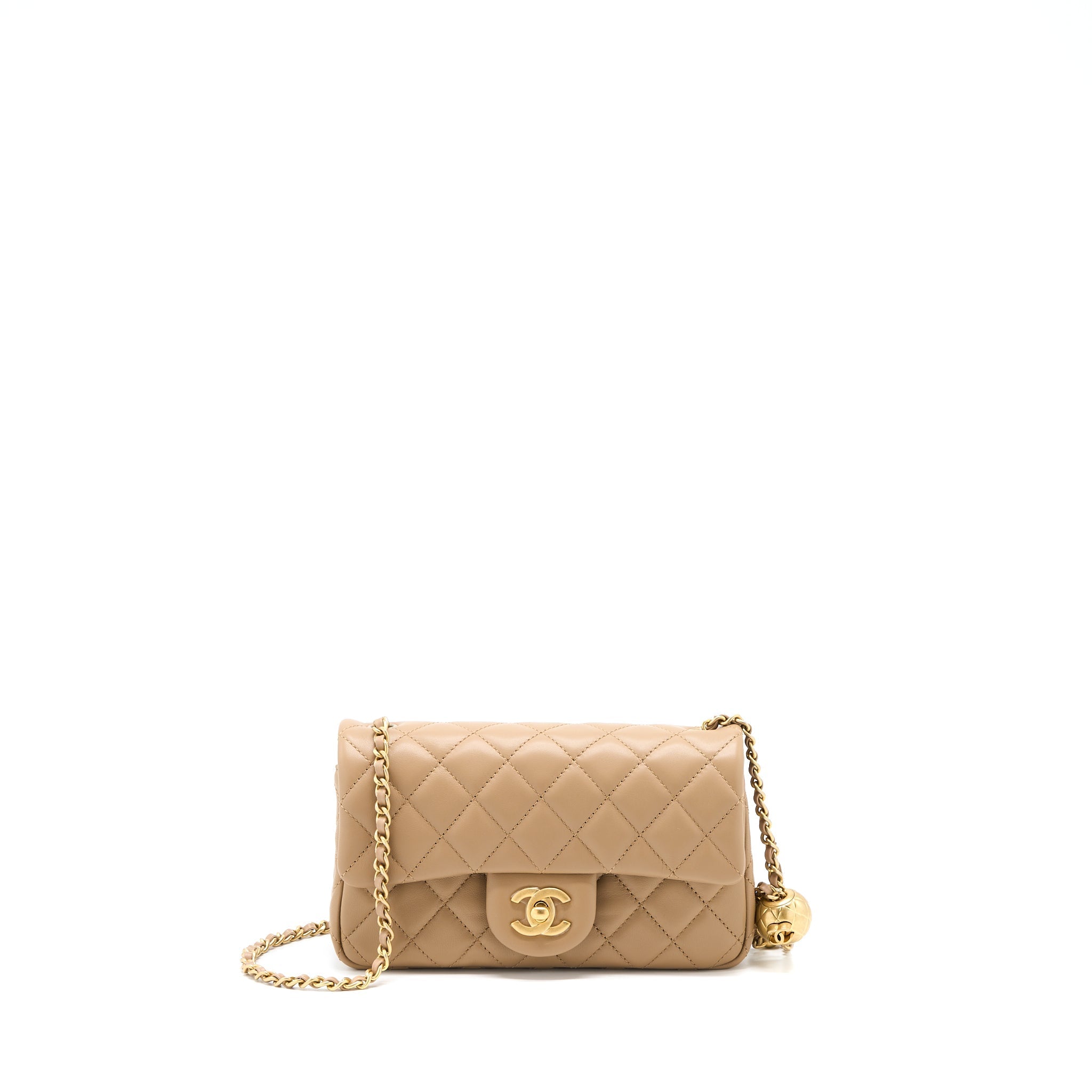 CHANEL 22S PEARL CRUSHED MINI RECTANGULAR LAMBSKIN DARK BEIGE GHW(MICROCHIP)