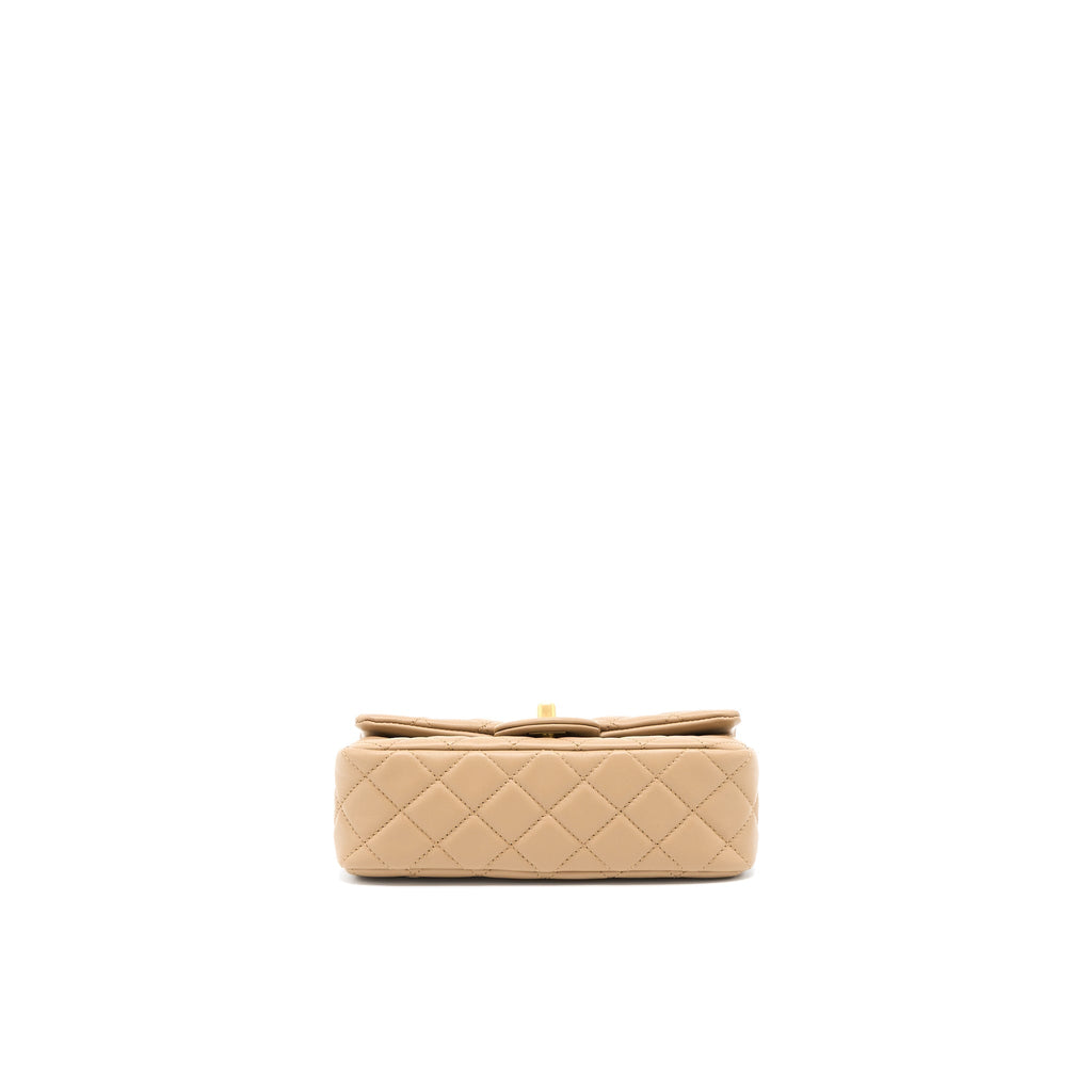CHANEL 22S PEARL CRUSHED MINI RECTANGULAR LAMBSKIN DARK BEIGE GHW(MICROCHIP)