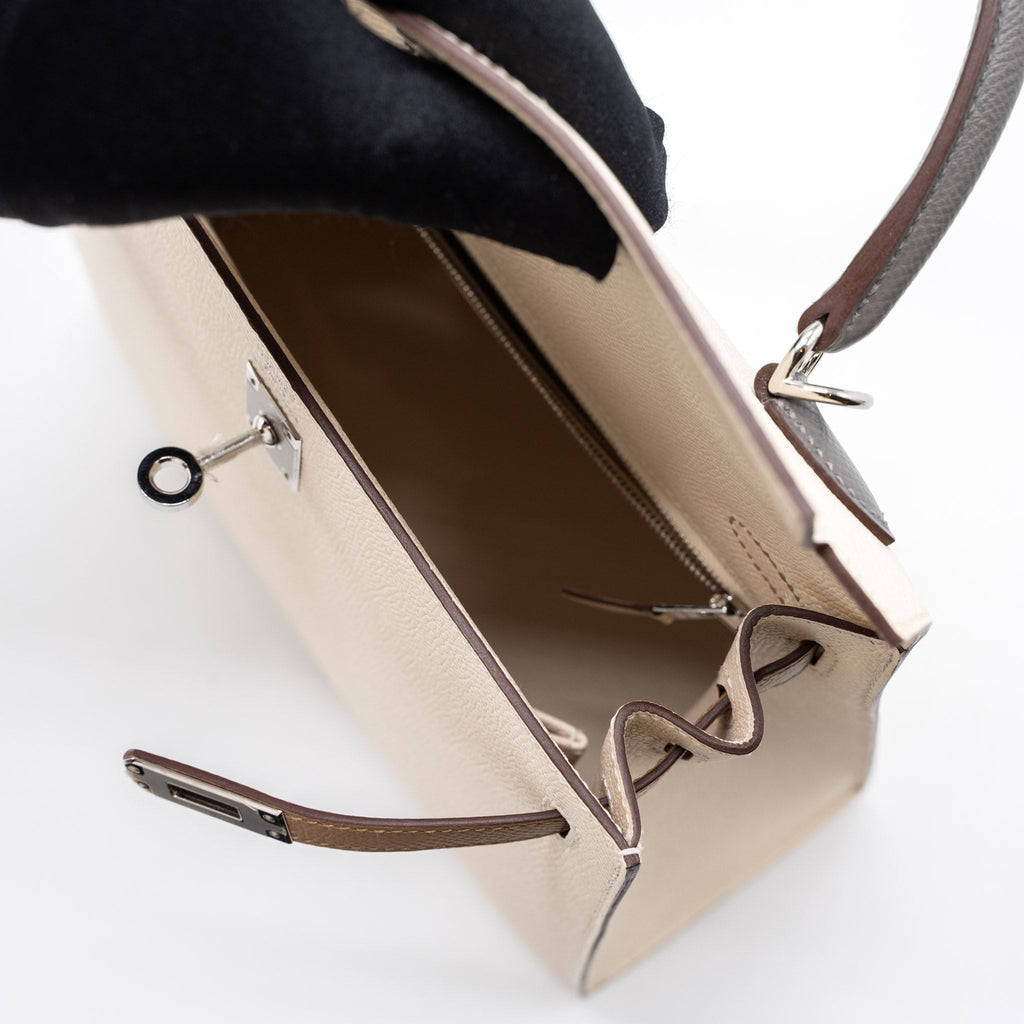 Hermes Kelly 25 Sellier Epsom Nata/Chai/Gris Meyer SHW