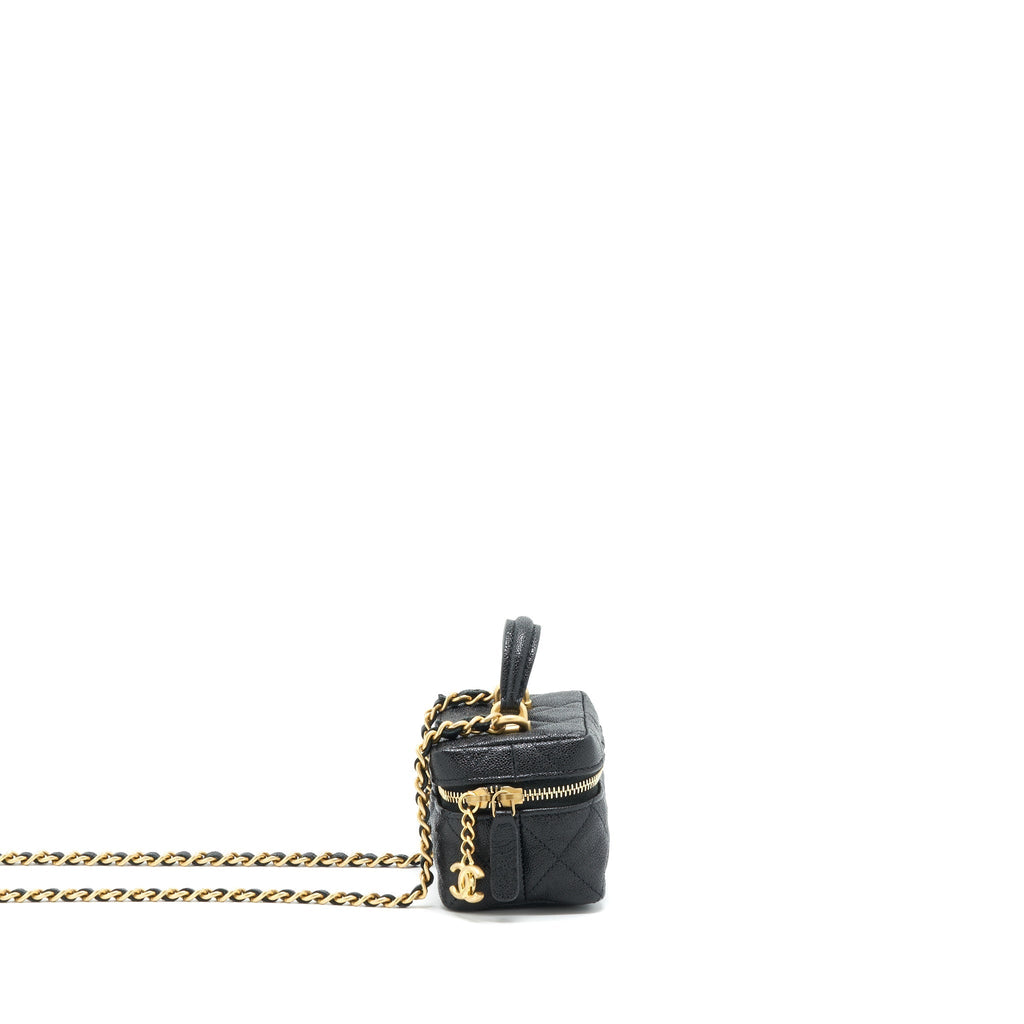 CHANEL TOP HANDLE MINI ZIPPER SOFT VANITY WITH CHAIN CAVIAR BLACK GHW