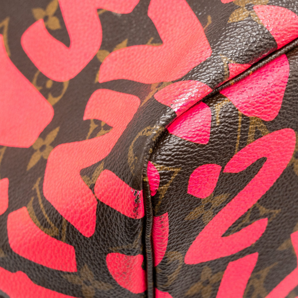 LOUIS VUITTON NEVERFULL GM STEPHEN SPROUSE PINK MONOGRAM GRAFFITI COATED / ZIP WALLET GHW (SELL IN A SET)