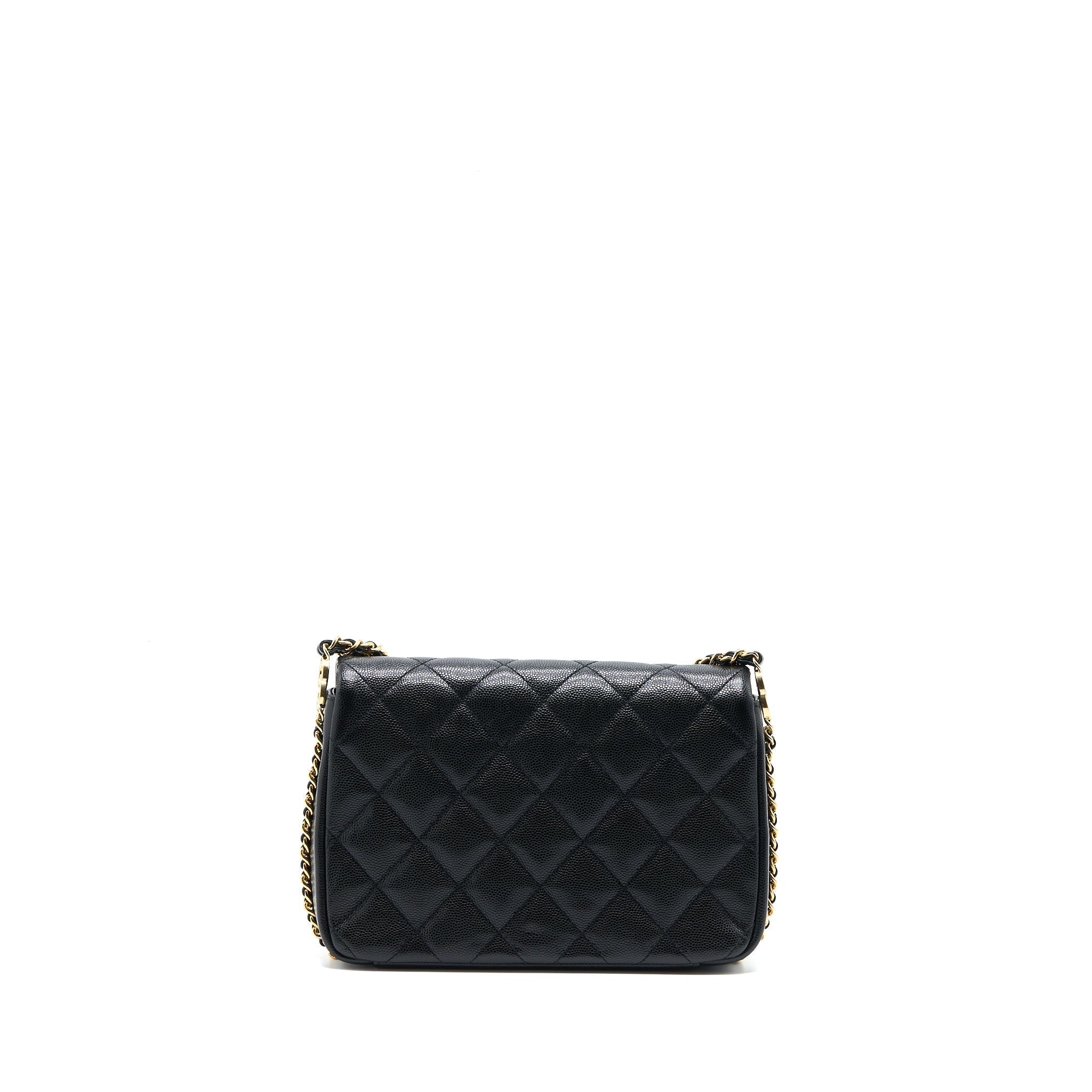 CHANEL 23C MINI FLAP BAG WITH CC LOGO CHAIN GRAINED CALFSKIN BLACK GHW (MICROCHIP)