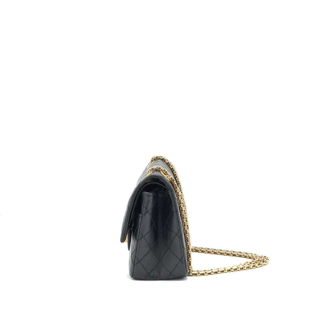 CHANEL 2.55 225 SMALL REISSUE DOUBLE FLAP BAG AGED CALFSKIN BLACK GHW