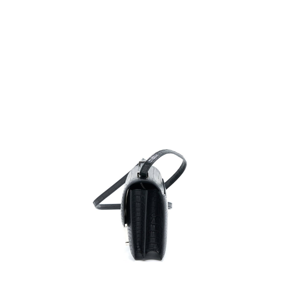 Hermes Mini Constance Mat Alligator Mississippians Black With Lizard Buckle SHW