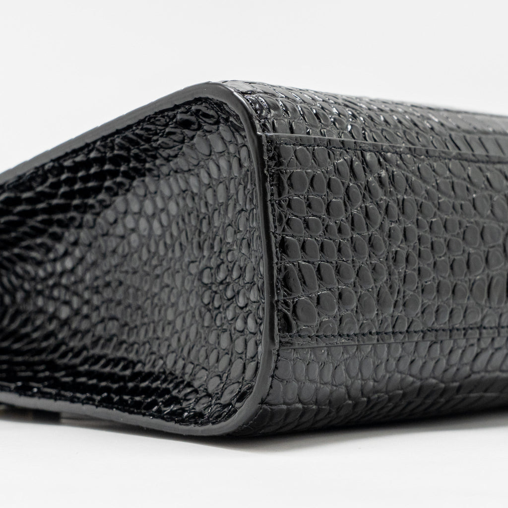 SAINT LAURENT MEDIUM MANHATTAN BAG CROC EMBOSSED CALFSKIN BLACK GHW