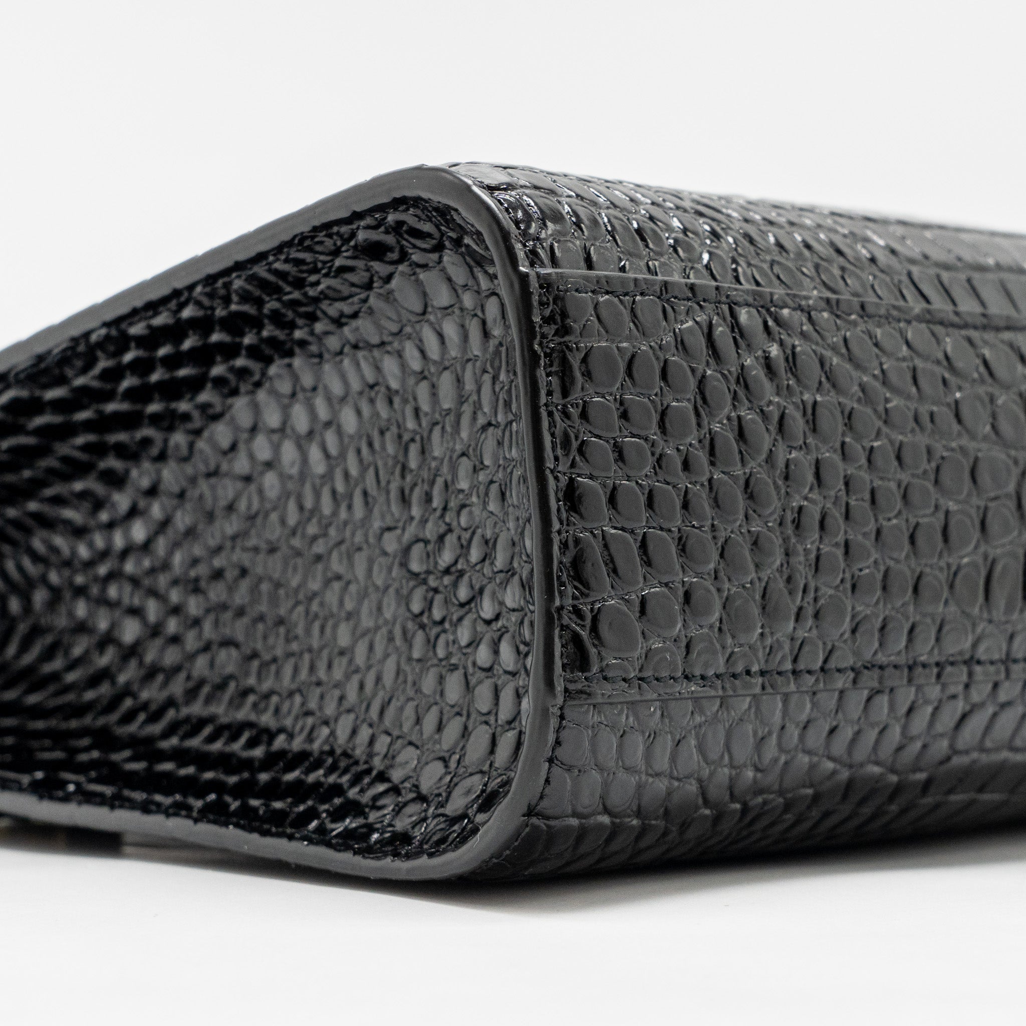 SAINT LAURENT MEDIUM MANHATTAN BAG CROC EMBOSSED CALFSKIN BLACK GHW