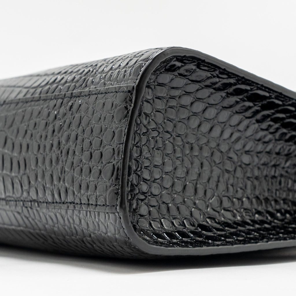 SAINT LAURENT MEDIUM MANHATTAN BAG CROC EMBOSSED CALFSKIN BLACK GHW