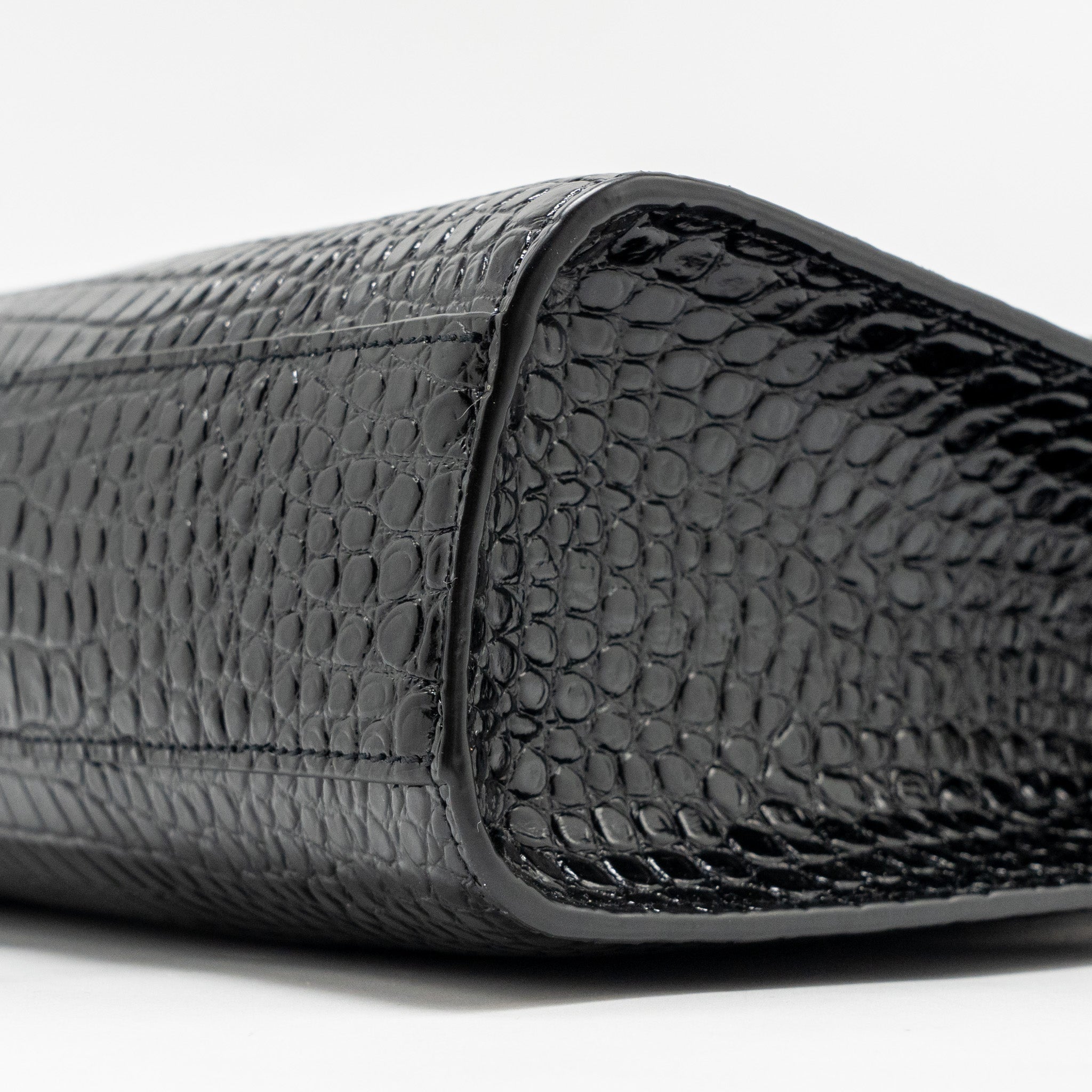 SAINT LAURENT MEDIUM MANHATTAN BAG CROC EMBOSSED CALFSKIN BLACK GHW