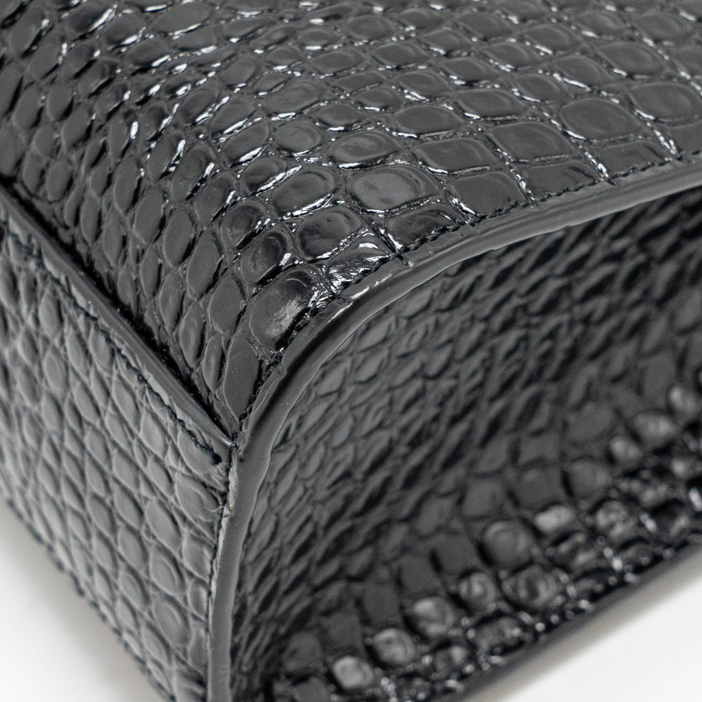 SAINT LAURENT MEDIUM MANHATTAN BAG CROC EMBOSSED CALFSKIN BLACK GHW
