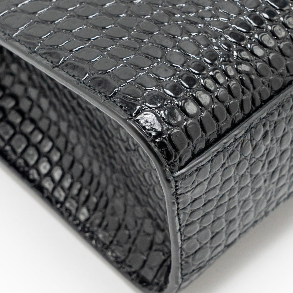 SAINT LAURENT MEDIUM MANHATTAN BAG CROC EMBOSSED CALFSKIN BLACK GHW