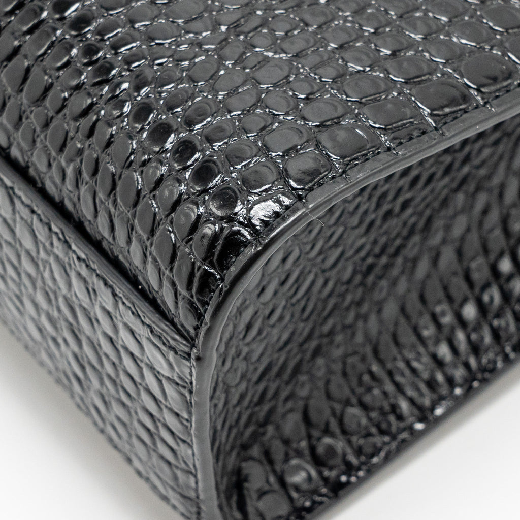 SAINT LAURENT MEDIUM MANHATTAN BAG CROC EMBOSSED CALFSKIN BLACK GHW