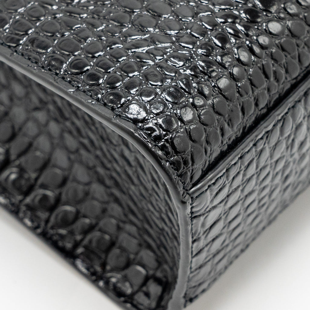 SAINT LAURENT MEDIUM MANHATTAN BAG CROC EMBOSSED CALFSKIN BLACK GHW