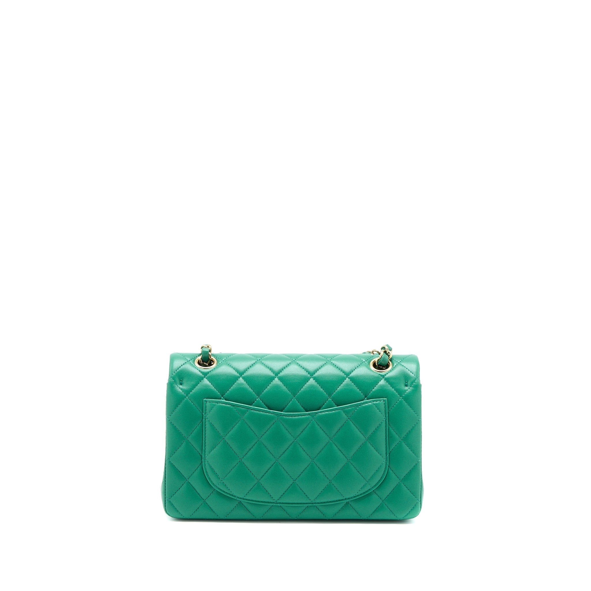 CHANEL SMALL CLASSIC DOUBLE FLAP BAG LAMBSKIN GREEN LGHW(MICROCHIP)