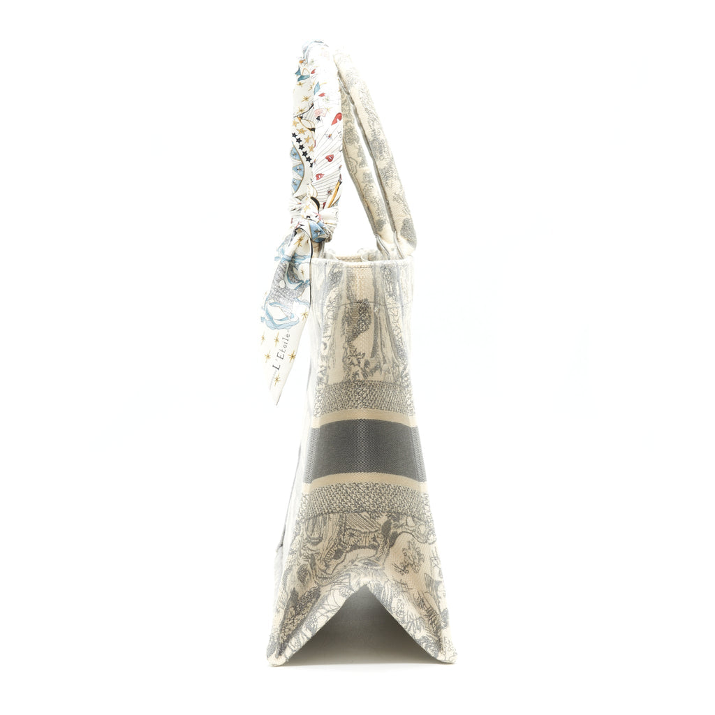 DIOR SMALL DIOR BOOK TOTE GRAY TOILE DE JOUY EMBROIDERY AN EXTRA DIOR TWILLY