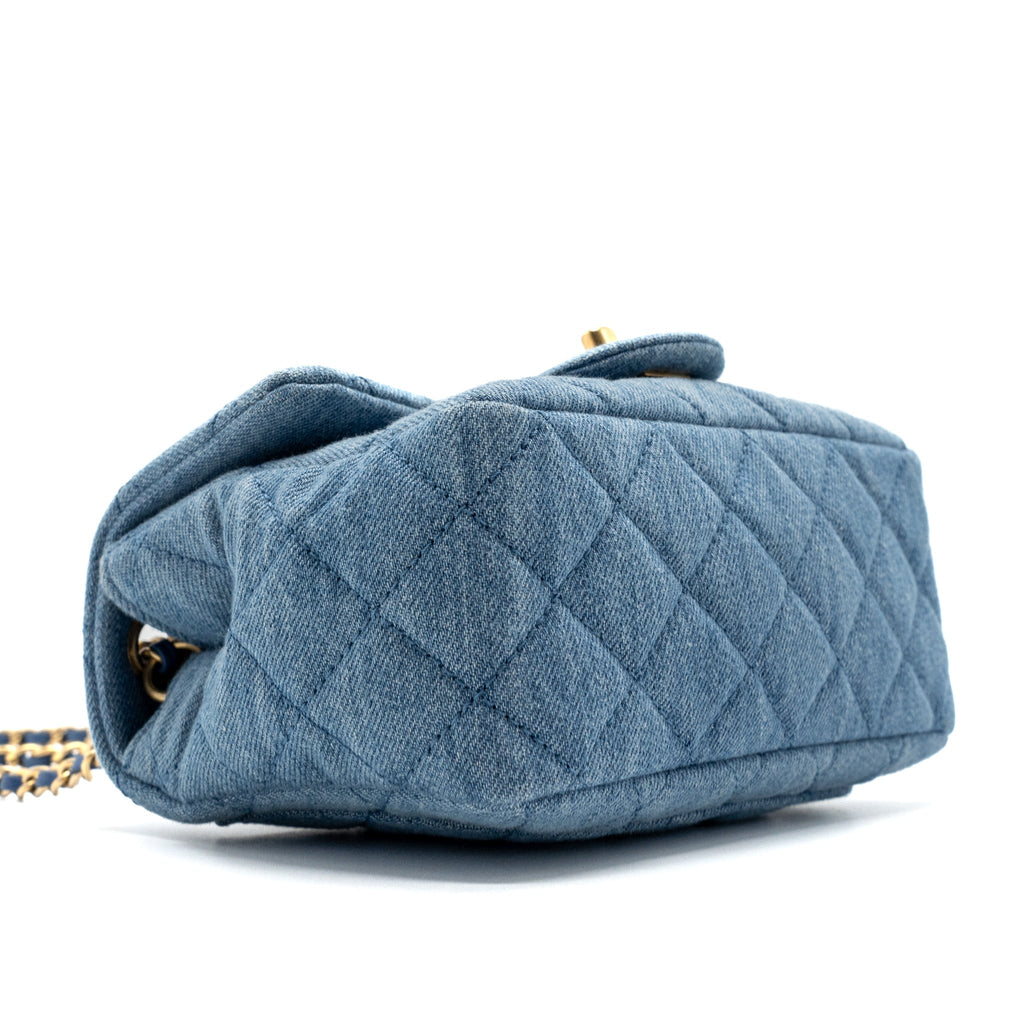 CHANEL 22C DENIM PEARL CRUSH MINI SQUARE FLAP BAG DENIM LIGHT BLUE GHW (MICROCHIP)