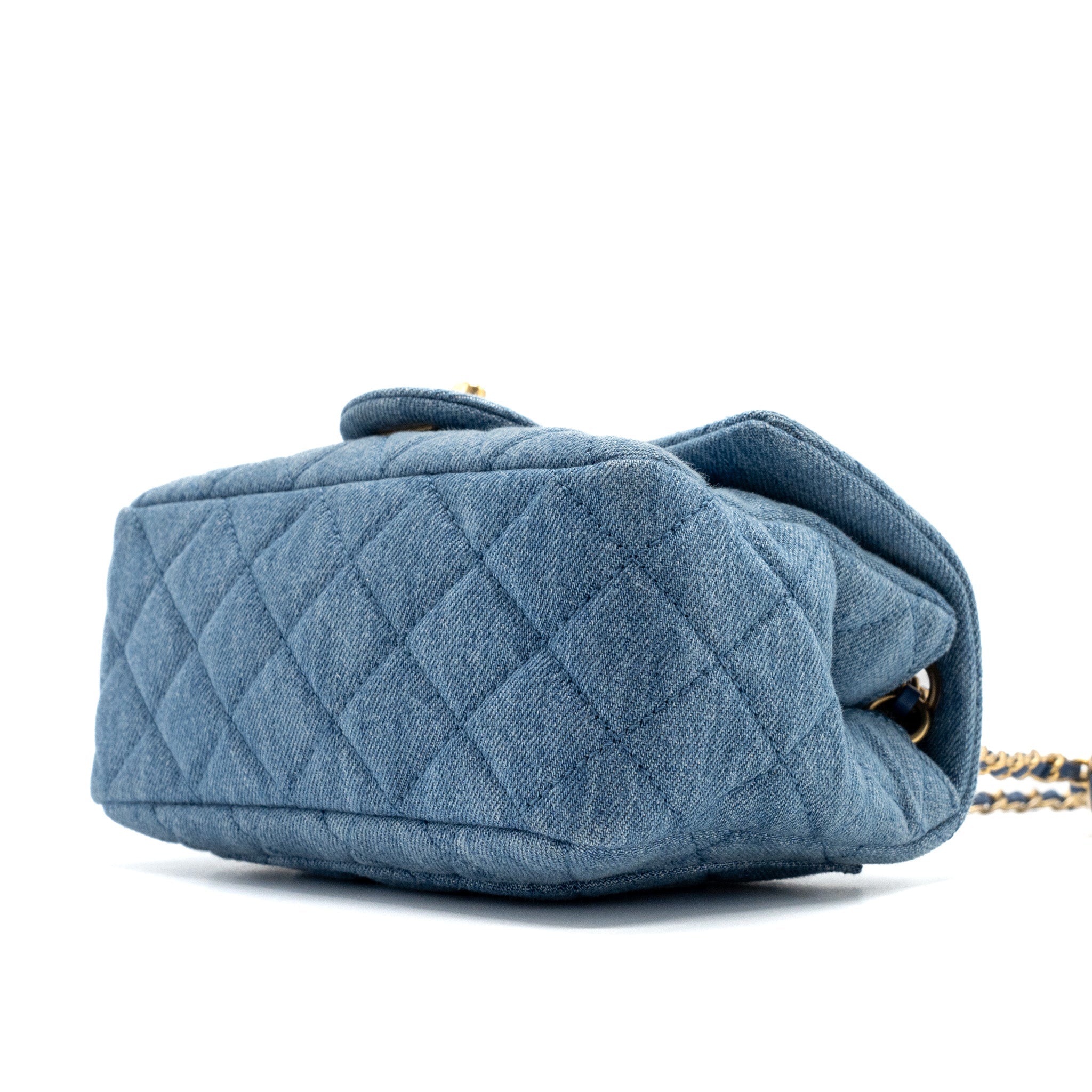 CHANEL 22C DENIM PEARL CRUSH MINI SQUARE FLAP BAG DENIM LIGHT BLUE GHW (MICROCHIP)