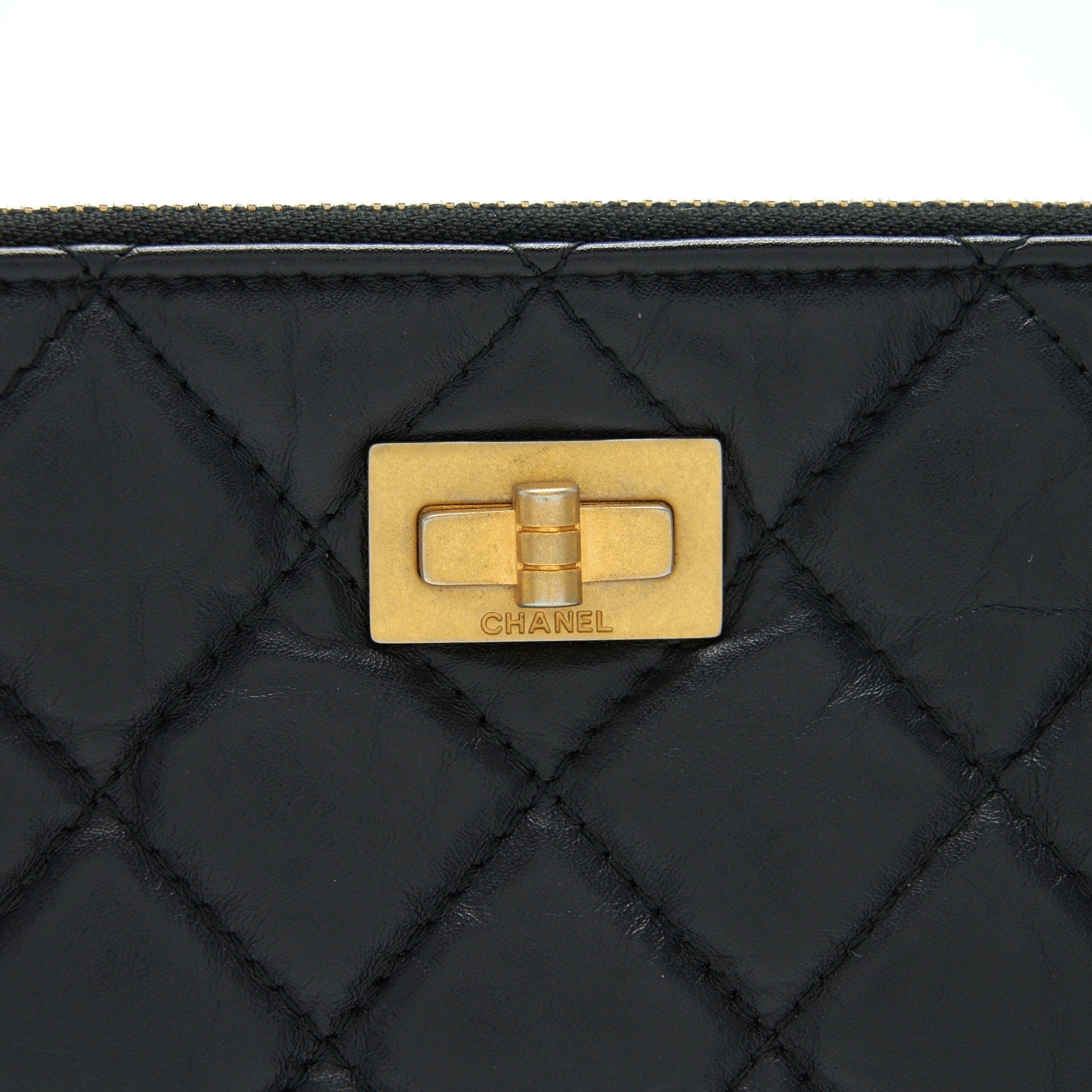 CHANEL 2.55 LEATHER CLUTCH WITH CHARM BLACK GHW