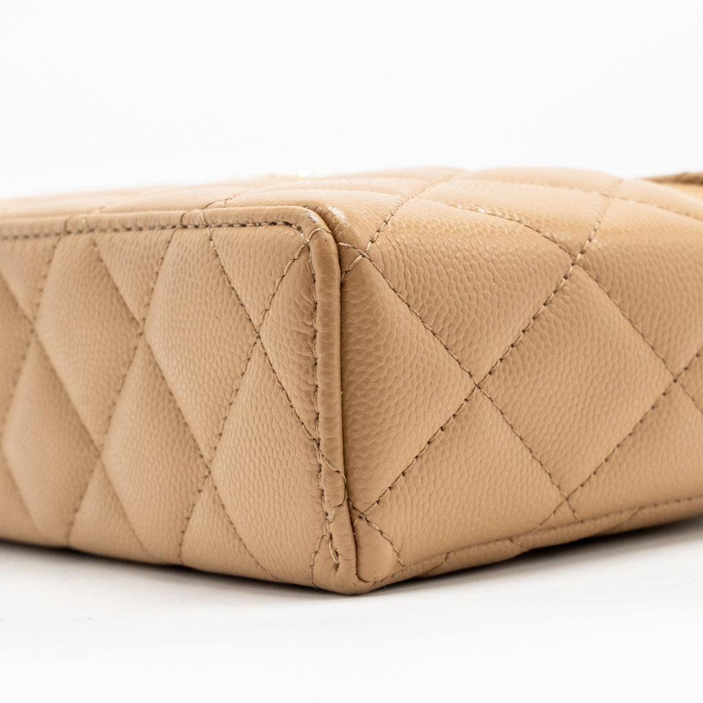 Chanel top handle vanity clutch with chain caviar beige LGHW (microchip)