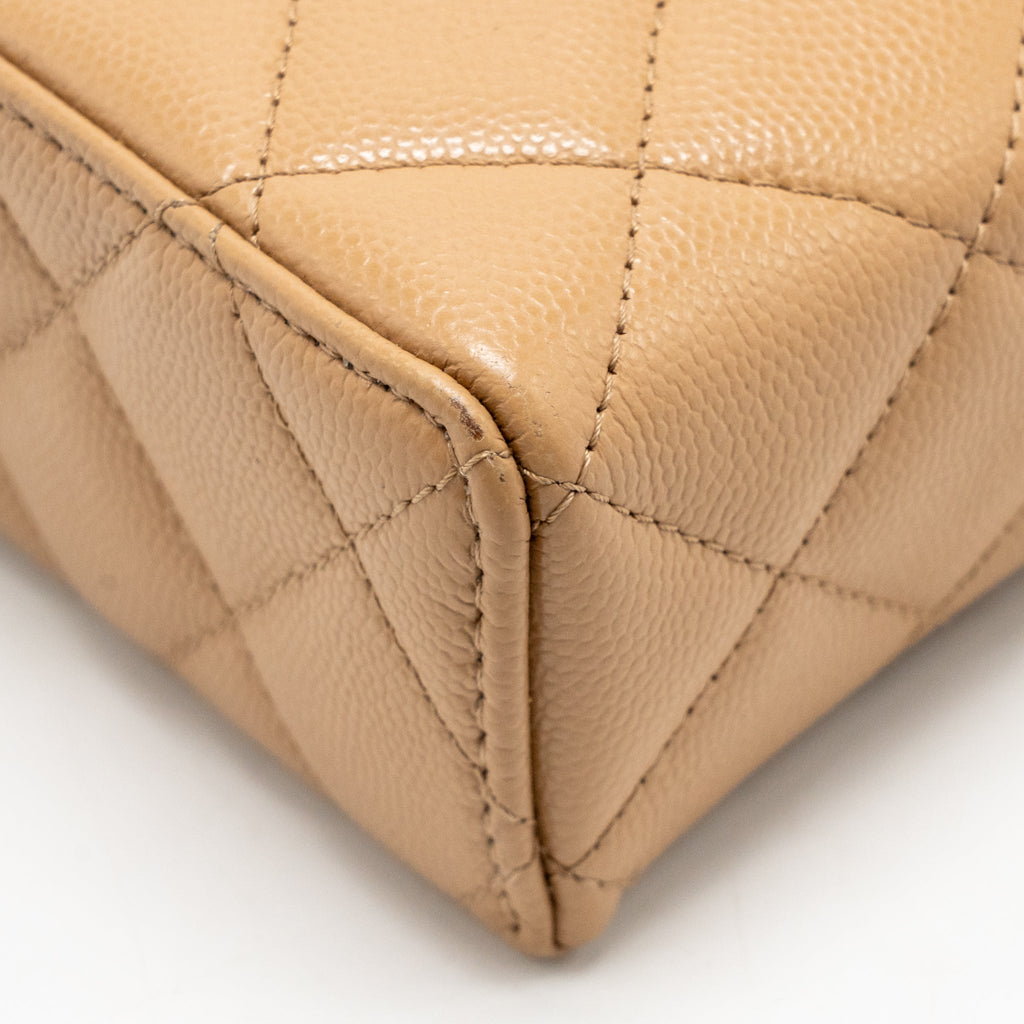 Chanel top handle vanity clutch with chain caviar beige LGHW (microchip)
